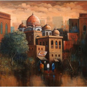G. N. Qazi, 24 x 24 Inch, Acrylic on Canvas, Cityscape Painting, AC-GNQ-027